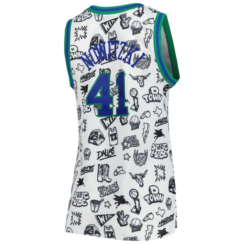Dirk Nowitzki, Dallas Mavericks, 1998, Style Féminin, Blanc