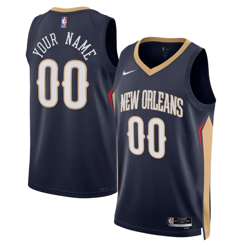 New Orleans Pelicans, Camiseta personalizada 2022/23, Edición de Ícono, Azul Marino