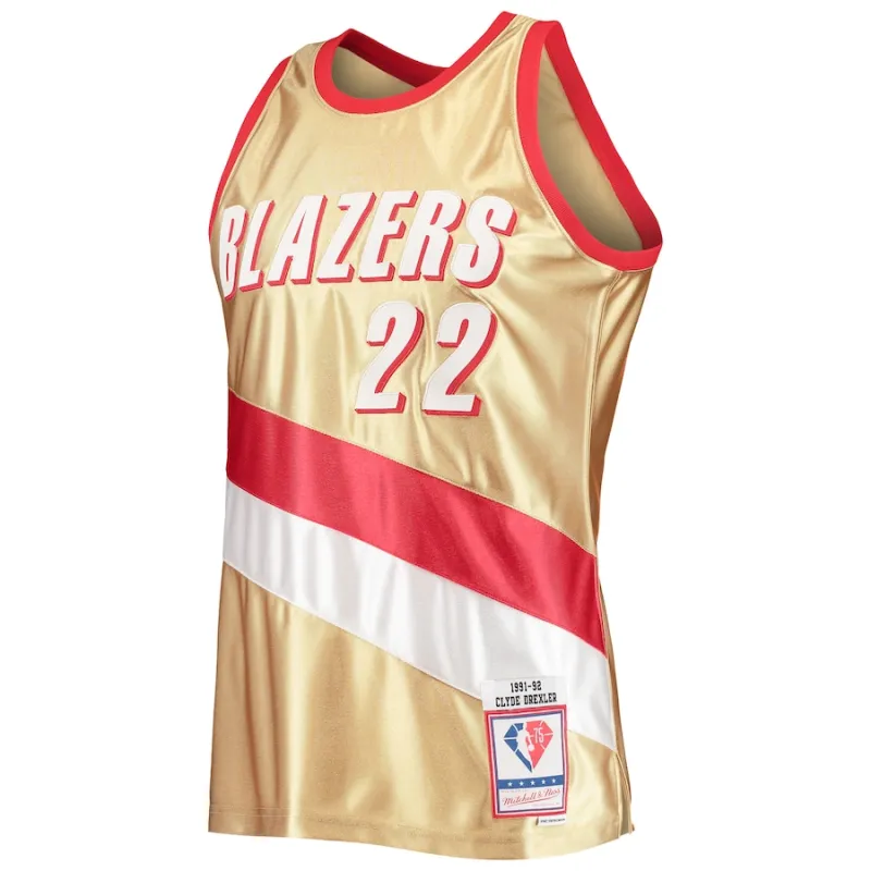 Clyde Drexler, Portland Trail Blazers, 75th Anniversary 1991/92 Hardwood Classics Jersey, Gold