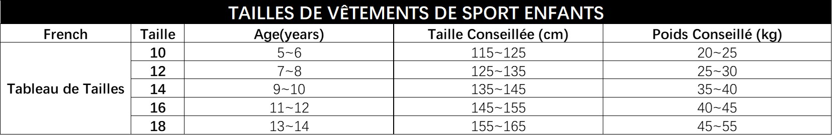 taille maillot foot enfant