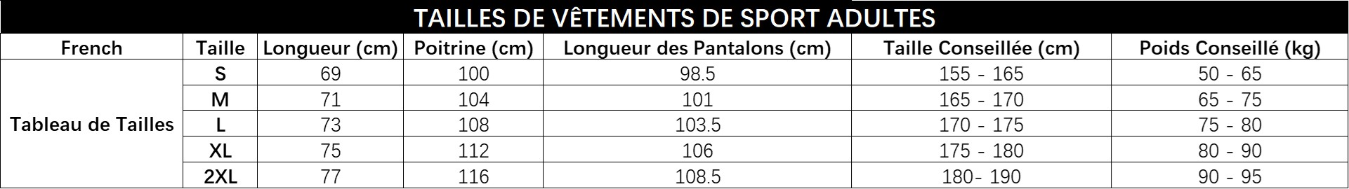 taille maillot adulte