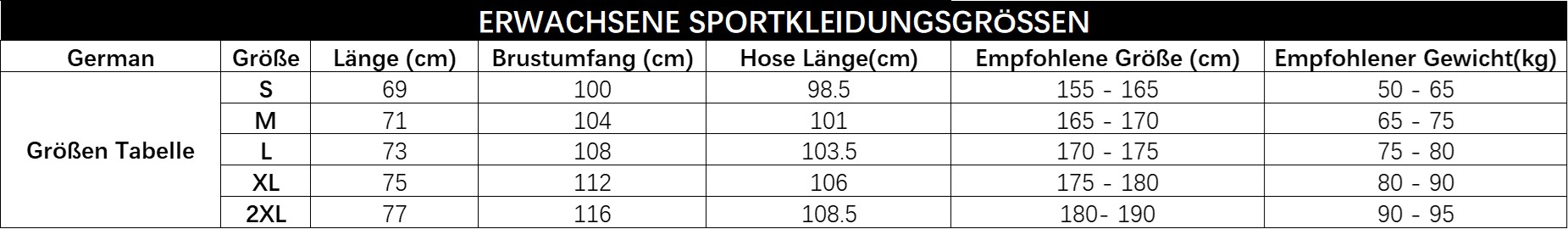 Größe Sporttrikot Erwachsene