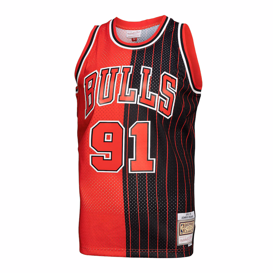 Dennis Rodman Chicago Bulls Mitchell & Ness Hardwood Classics 1995/96 Split Swingman Jersey