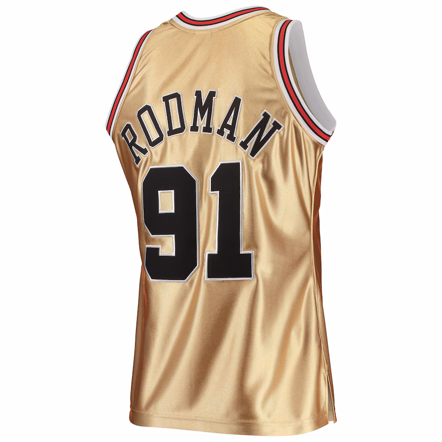 Dennis Rodman Chicago Bulls Mitchell & Ness 75-Jahres-Jubiläum 1997/98 Klassisches Hardwood-Jersey - Gold