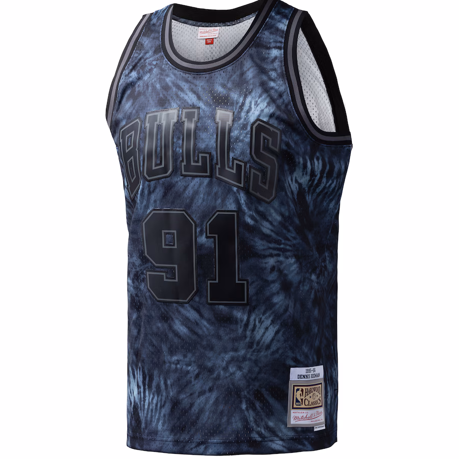 Dennis Rodman Chicago Bulls Mitchell & Ness Hardwood Classics 1995/96 Tie-Dye Swingman Jersey - Black