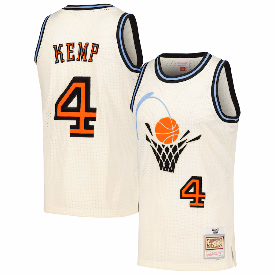 Shawn Kemp Cleveland Cavaliers Mitchell & Ness Chain Stitch Swingman Jersey - Cream Color