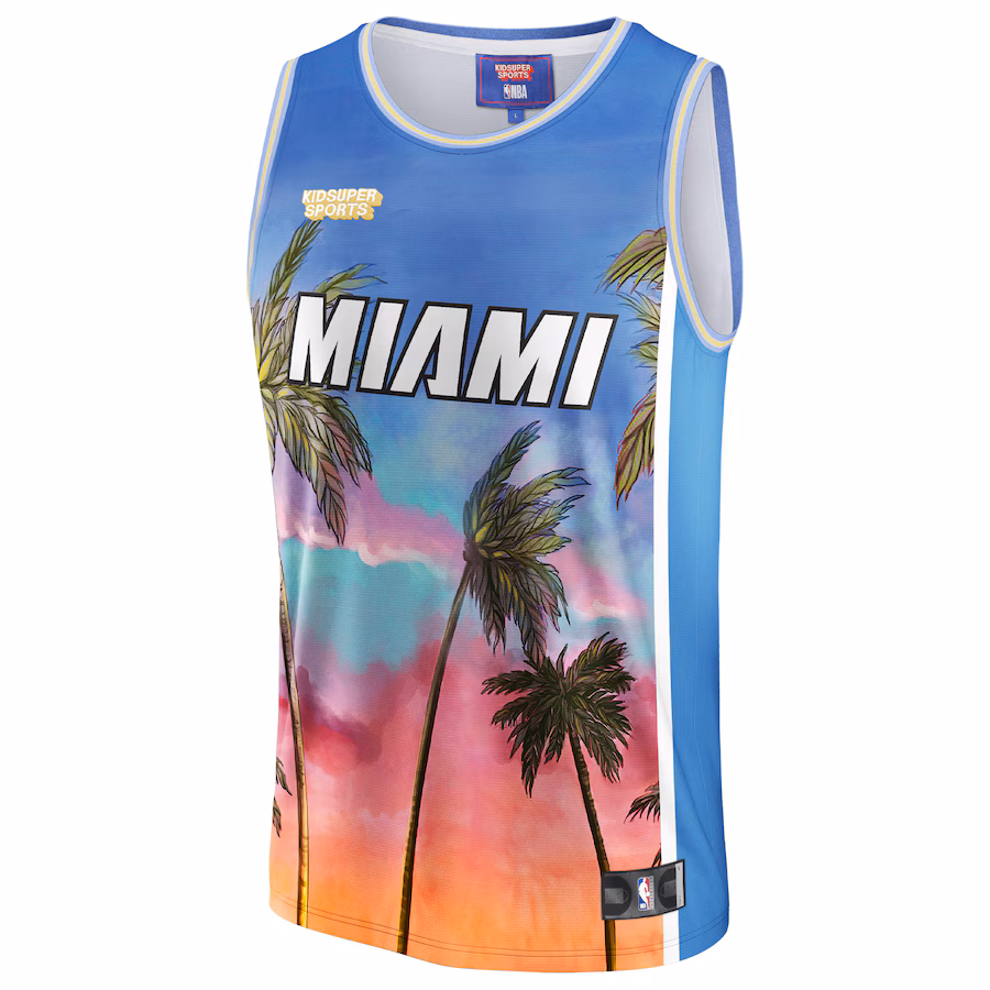 Miami Heat NBA and KidSuper Studios Unisex Hometown Jersey - Blue