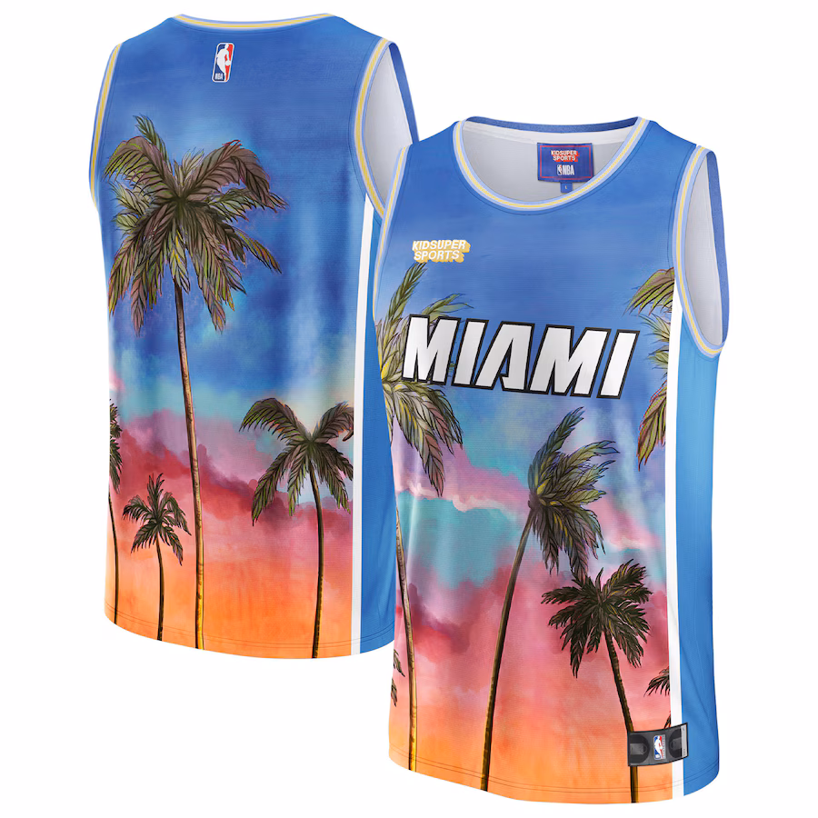 Miami Heat NBA und KidSuper Studios Unisex Heimat-Trikot - Blau