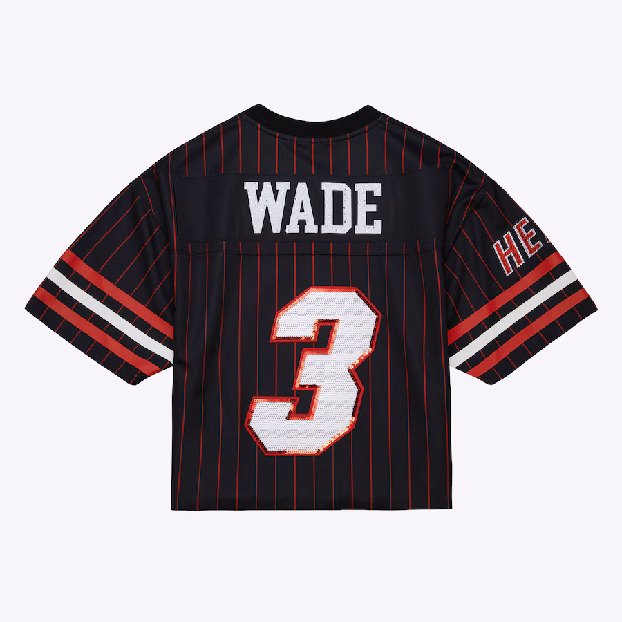 Dwyane Wade, Maglia di calcio di moda corta per donne dei Miami Heat Mitchell & Ness x DANNIJO - Nero