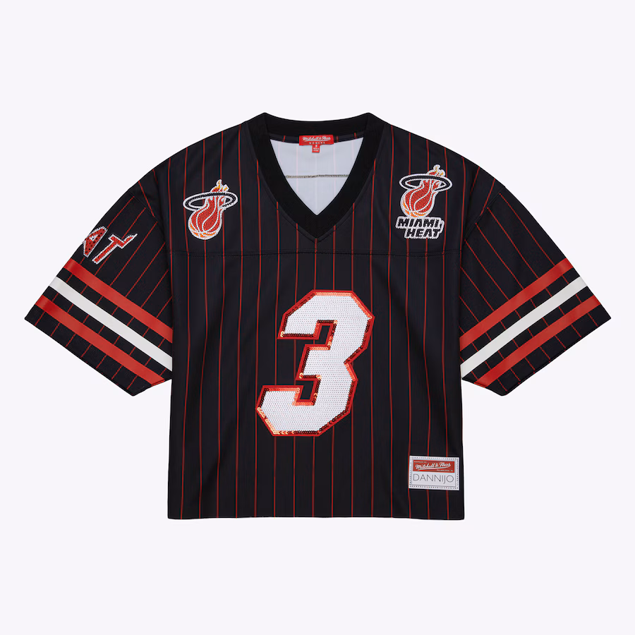 Dwyane Wade, Miami Heat Mitchell & Ness x DANNIJO Damen kurzer Stil Mode Fußballtrikot - Schwarz