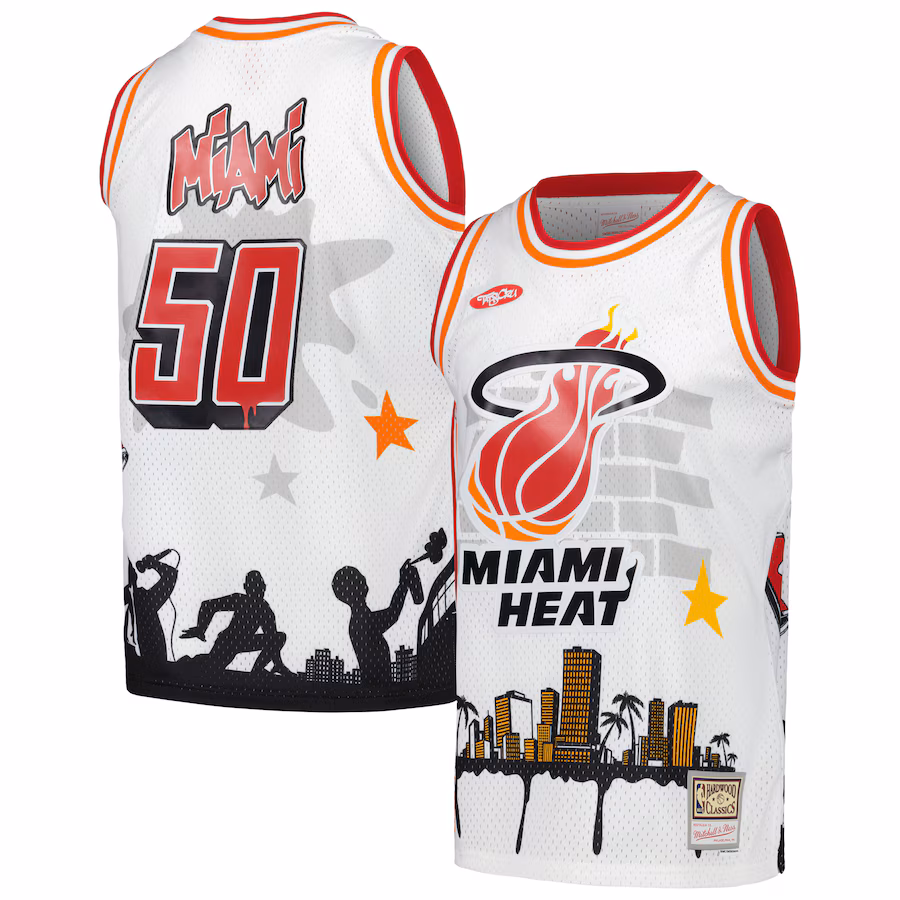 Miami Heat Mitchell & Ness x Tats Cru Hardwood Classics Mode-Trikot - Weiß