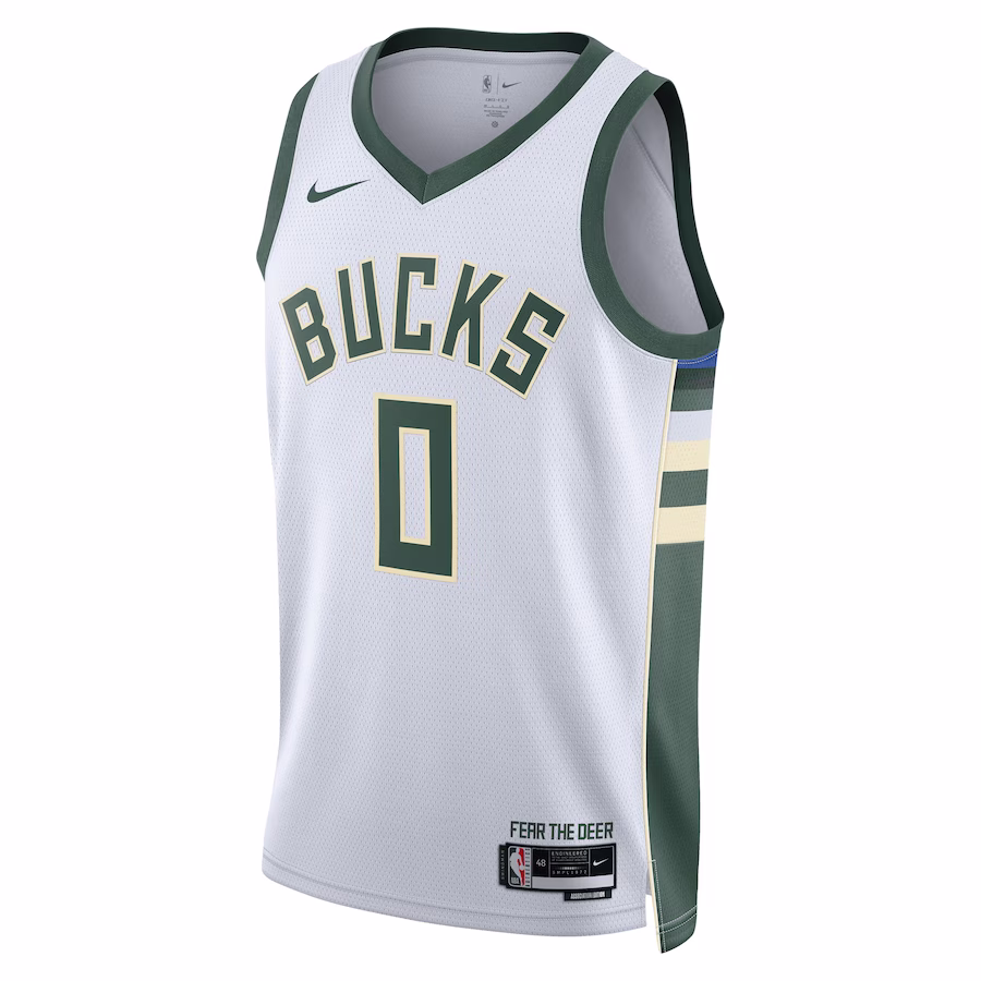 Damian Lillard, Maillot de joueur Swingman Fear The Deer unisexe des Milwaukee Bucks - Édition Association - Blanc