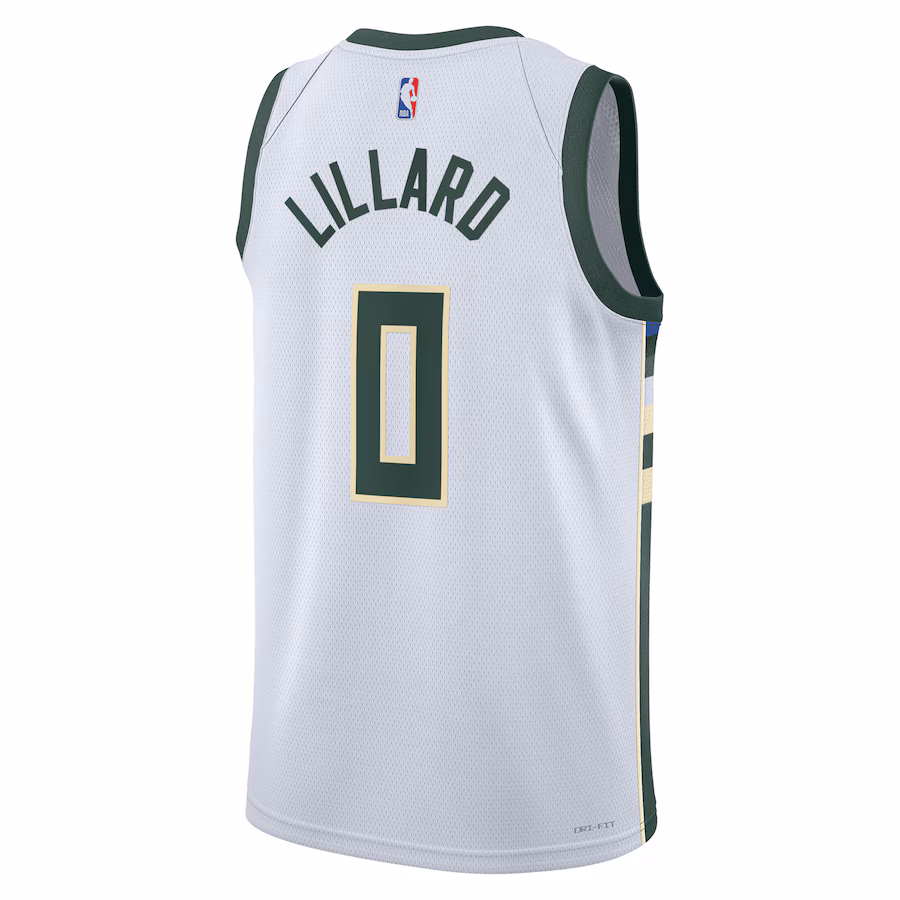 Damian Lillard, Maillot de joueur Swingman Fear The Deer unisexe des Milwaukee Bucks - Édition Association - Blanc