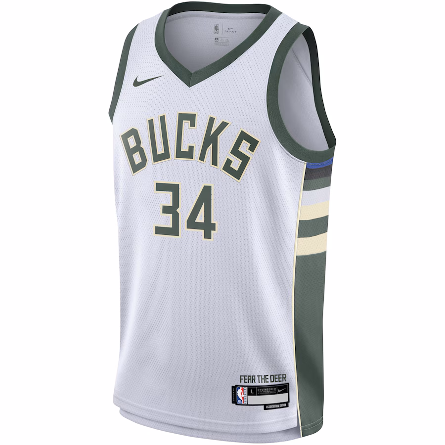 Giannis Antetokounmpo, Camiseta Swingman para jóvenes de los Milwaukee Bucks - Edición Asociación - Blanco