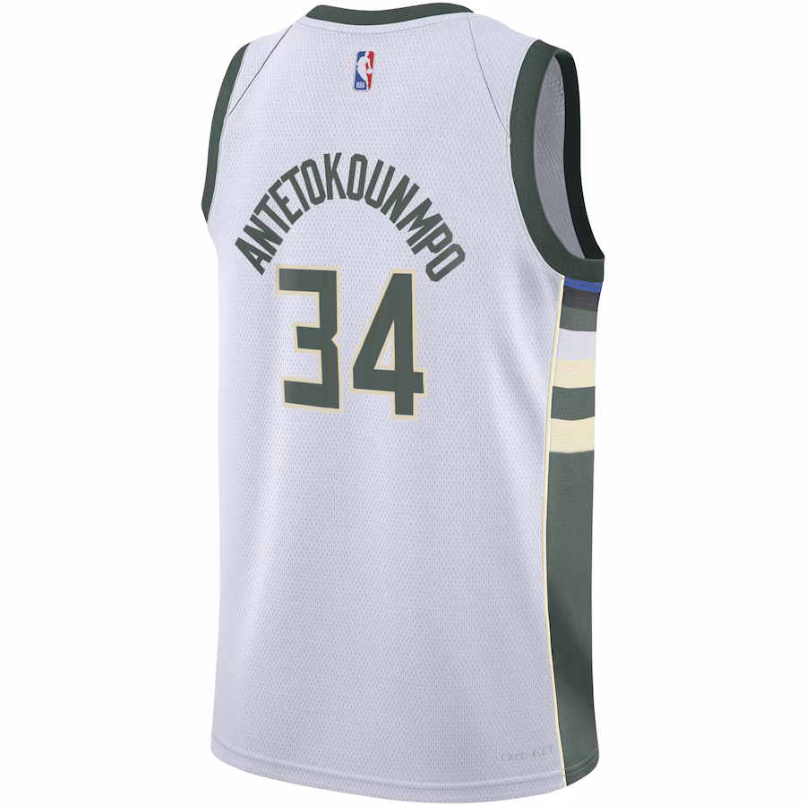 Giannis Antetokounmpo, Camiseta Swingman para jóvenes de los Milwaukee Bucks - Edición Asociación - Blanco