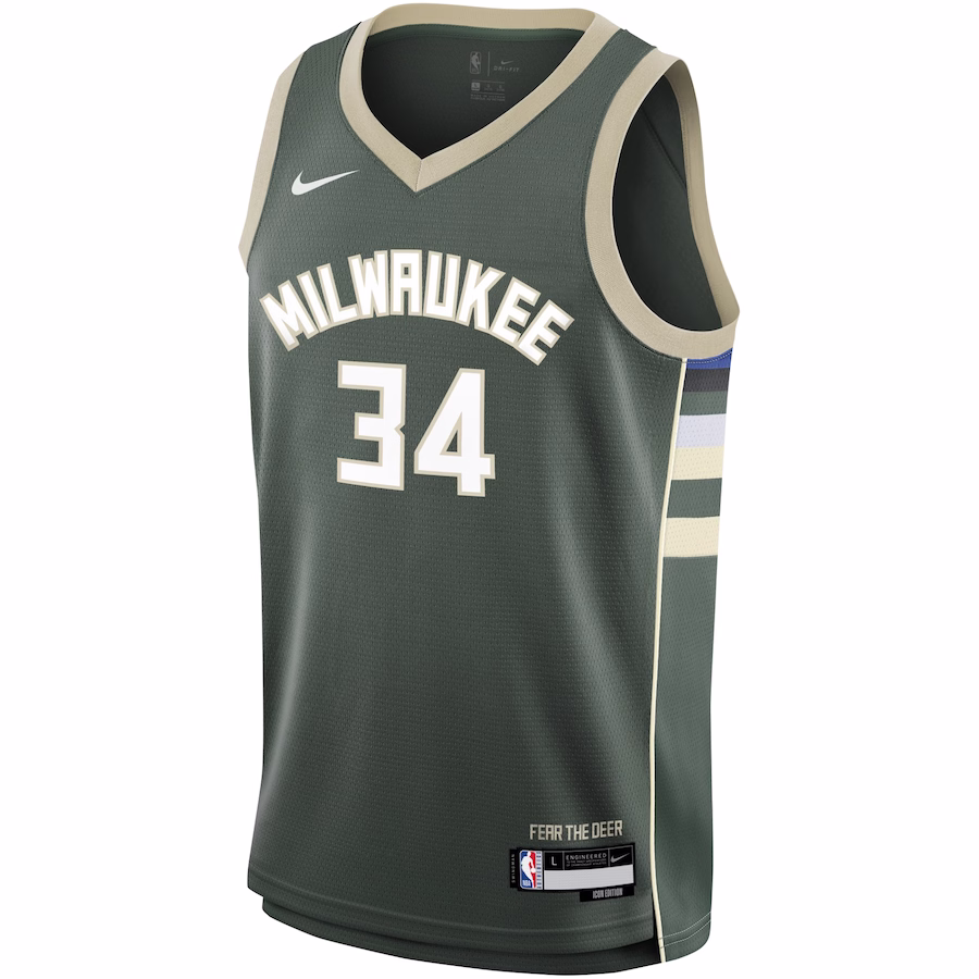 Giannis Antetokounmpo, Maillot Swingman pour la jeunesse des Milwaukee Bucks - Édition Icône - Vert chasseur
