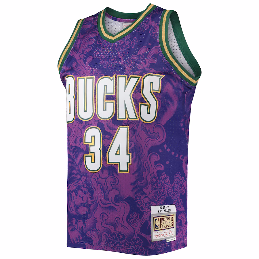 Ray Allen, Milwaukee Bucks Mitchell & Ness Hardwood Classics 2000/01 Lunar New Year Fan Edition Jersey - Purple