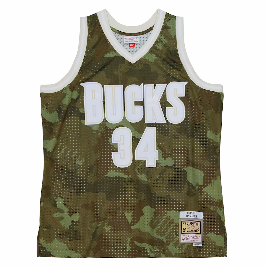 Ray Allen, Milwaukee Bucks Mitchell & Ness Hardwood Classics 2000/01 Ghost Green Swingman Jersey - Camouflage