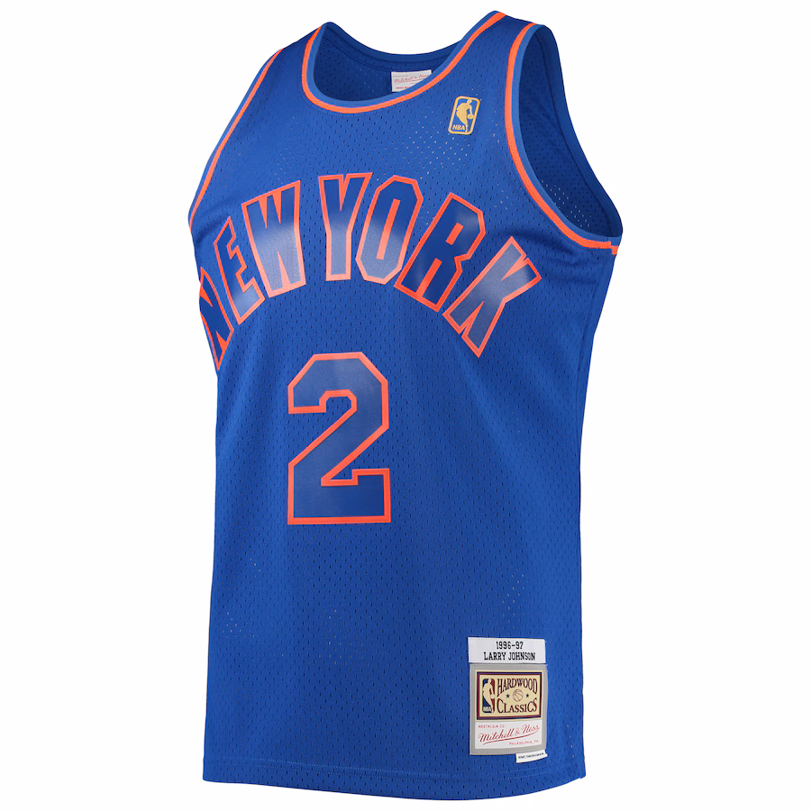 Camiseta Hardwood Classics fan azul Mitchell & Ness New York Knicks Larry Johnson 1996/97