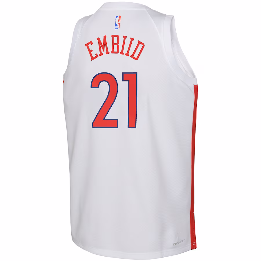 Joel Embiid Philadelphia 76ers Maillot Swingman pour Jeunes de la Saison 2022/23 - Édition Ville - Blanc