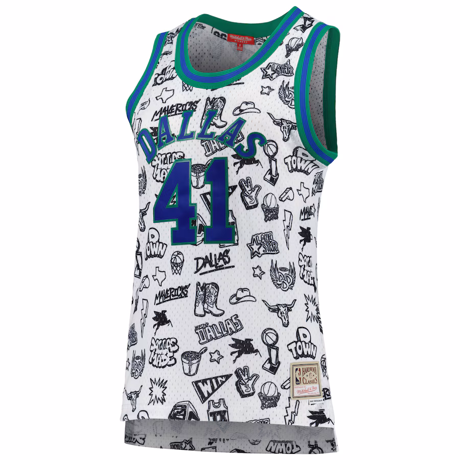 Dirk Nowitzki, Dallas Mavericks, 1998, Style Féminin, Blanc