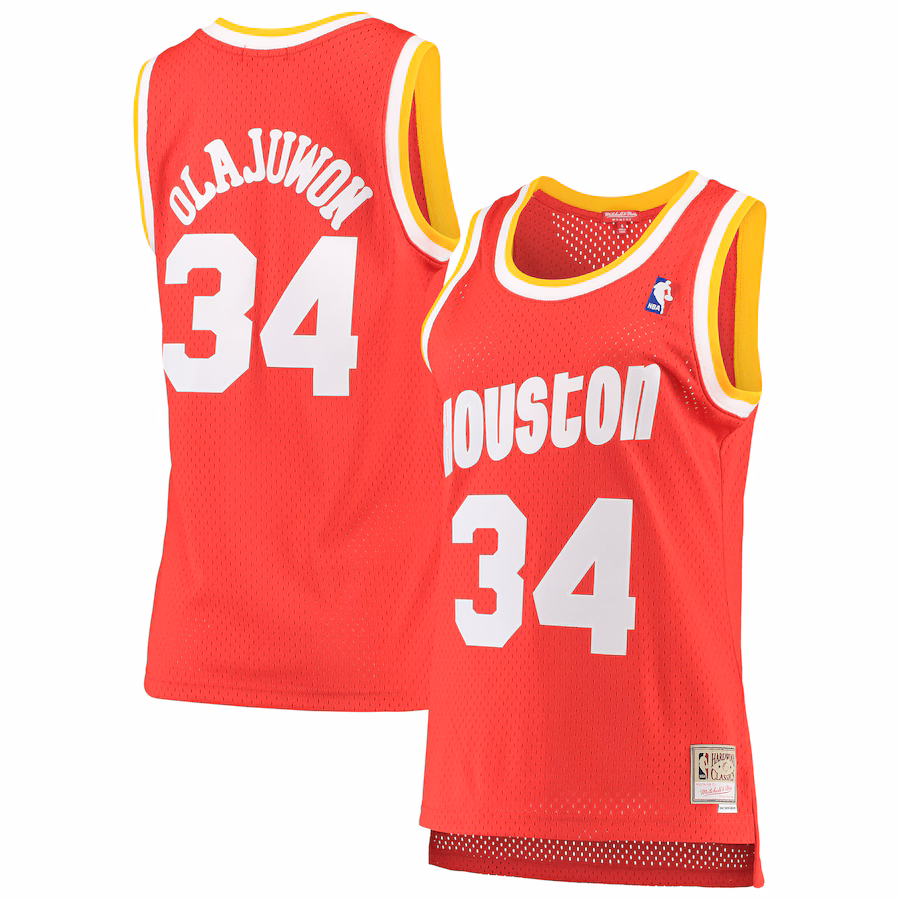Hakeem Olajuwon, Houston Rockets, Women's 1993/94 Classic Cruiser Fan Jersey, Red