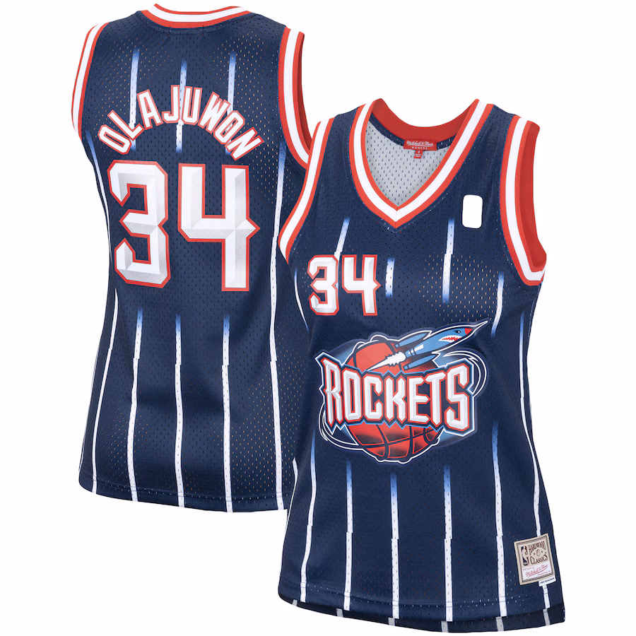 Hakeem Olajuwon, Houston Rockets, Women's Classic Hardwood Swingman Jersey, Navy Blue
