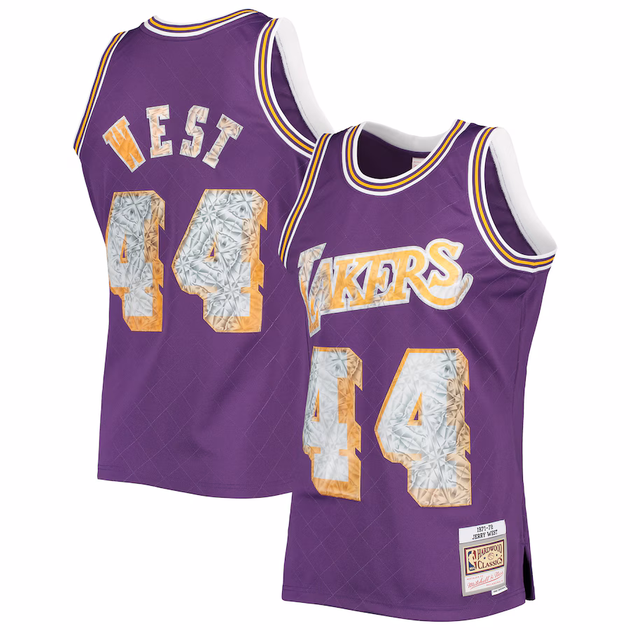 Jerry West, Los Angeles Lakers, 1971/72 Classic NBA 75. Jahrestag Diamond Fan Edition Jersey, Lila