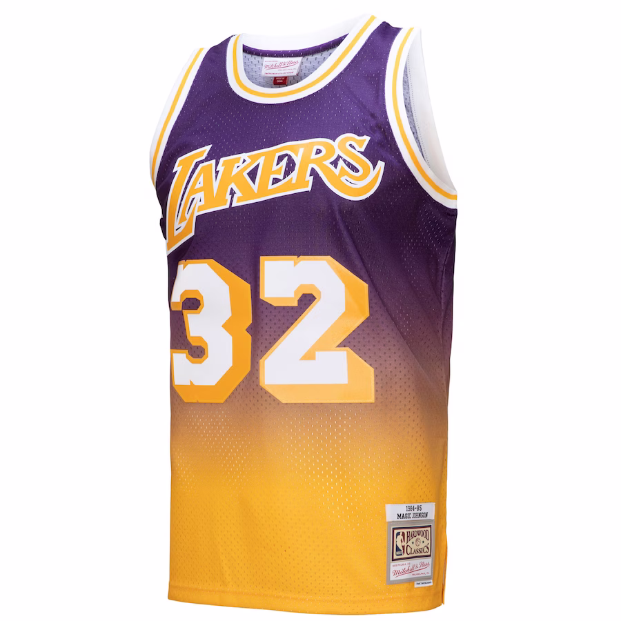 Magic Johnson, Los Angeles Lakers, Maillot de Fadeaway Classique 1984/85, Or/Violet