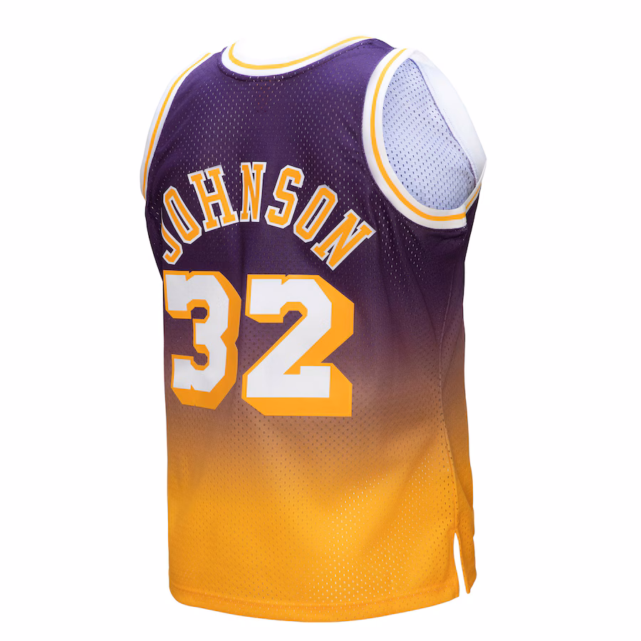 Magic Johnson, Los Angeles Lakers, Maillot de Fadeaway Classique 1984/85, Or/Violet