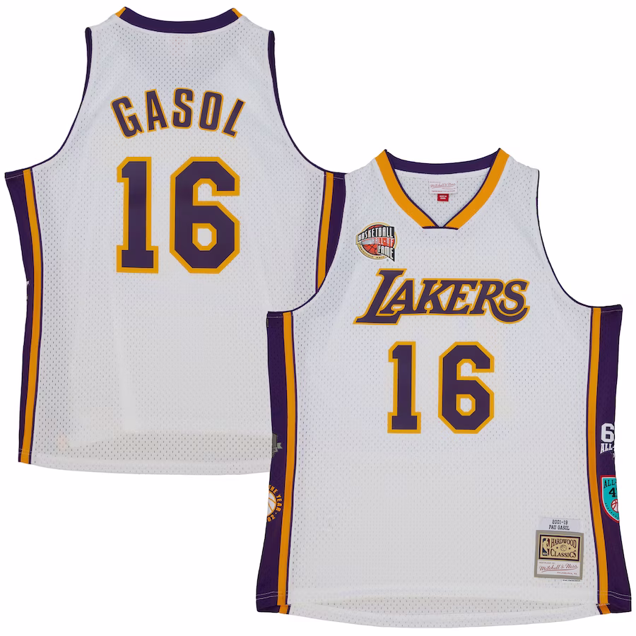 Pau Gasol, Los Angeles Lakers, Unisex Hall of Fame Class of 2023 Retro, White