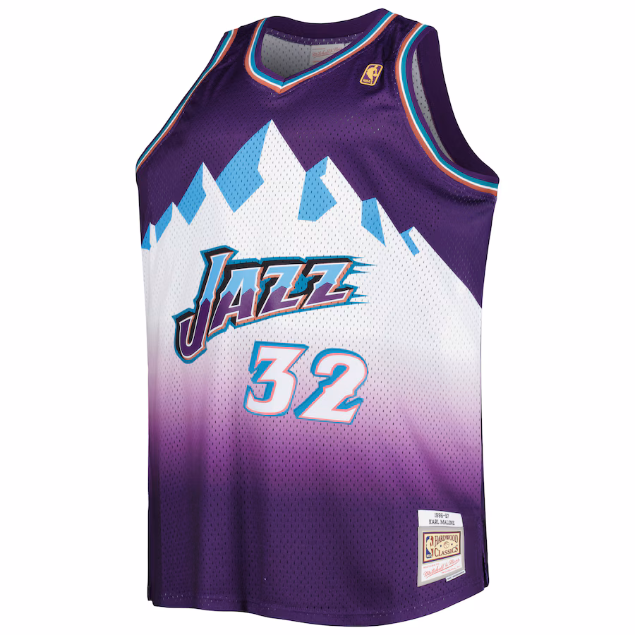 Camiseta de hincha de Karl Malone del Utah Jazz en 1996/98, Púrpura
