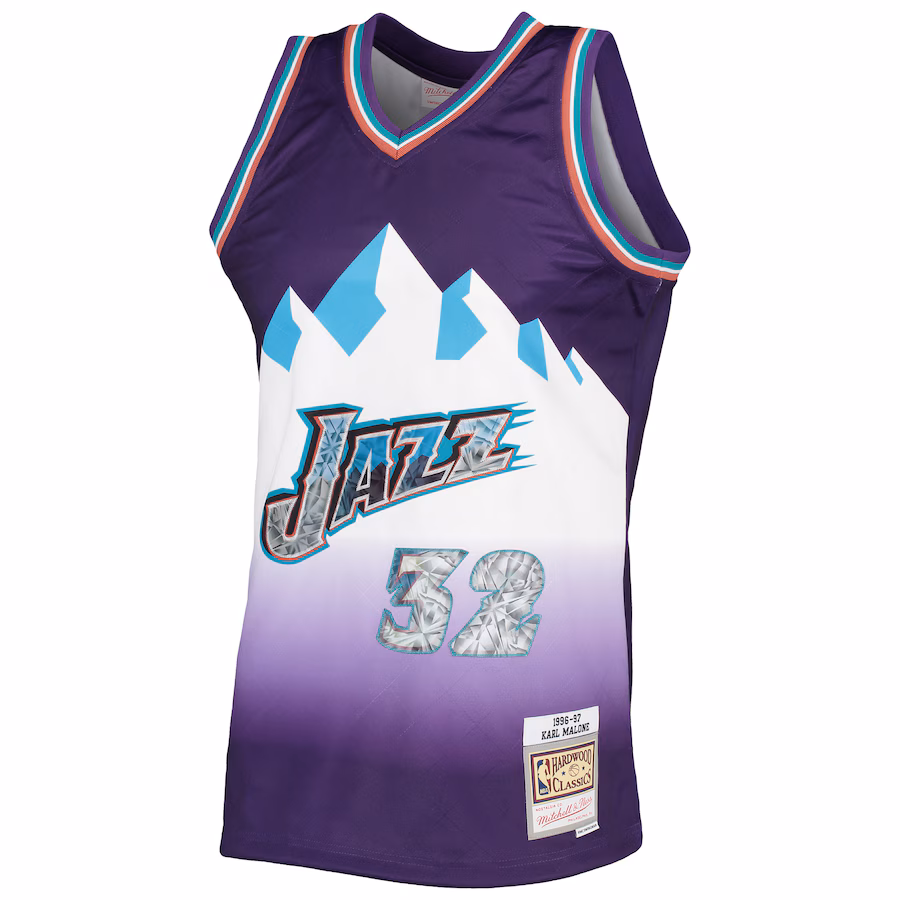 Karl Malone Utah Jazz 1996/97 Camiseta Diamante Clásica del 75º Aniversario de la NBA, Púrpura